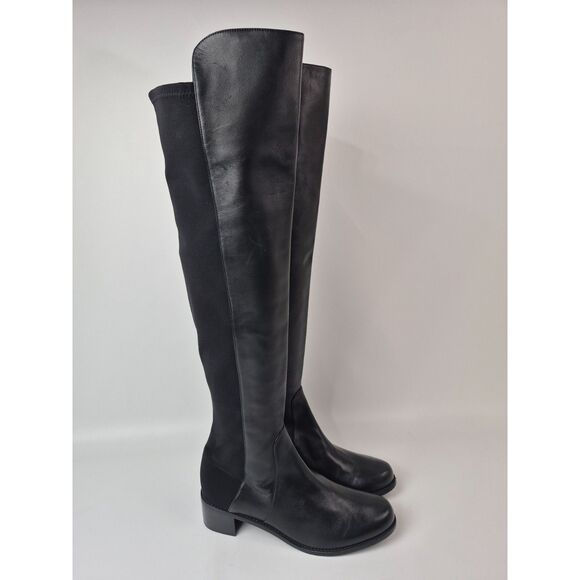 Stuart Weitzman Women's Black Reserve Leather Over-the-Knee Boots Size 10 B - Picture 1 of 7